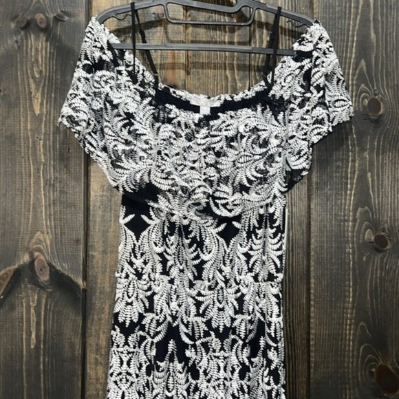 Aqua Maxi Dress S Black White Ruffle Overlay Lace Off Shoulder Party Dress Boho - Picture 2 of 10